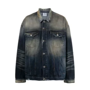 VETEMENTS distressed-effect stonewashed denim jacket – Navy Blue